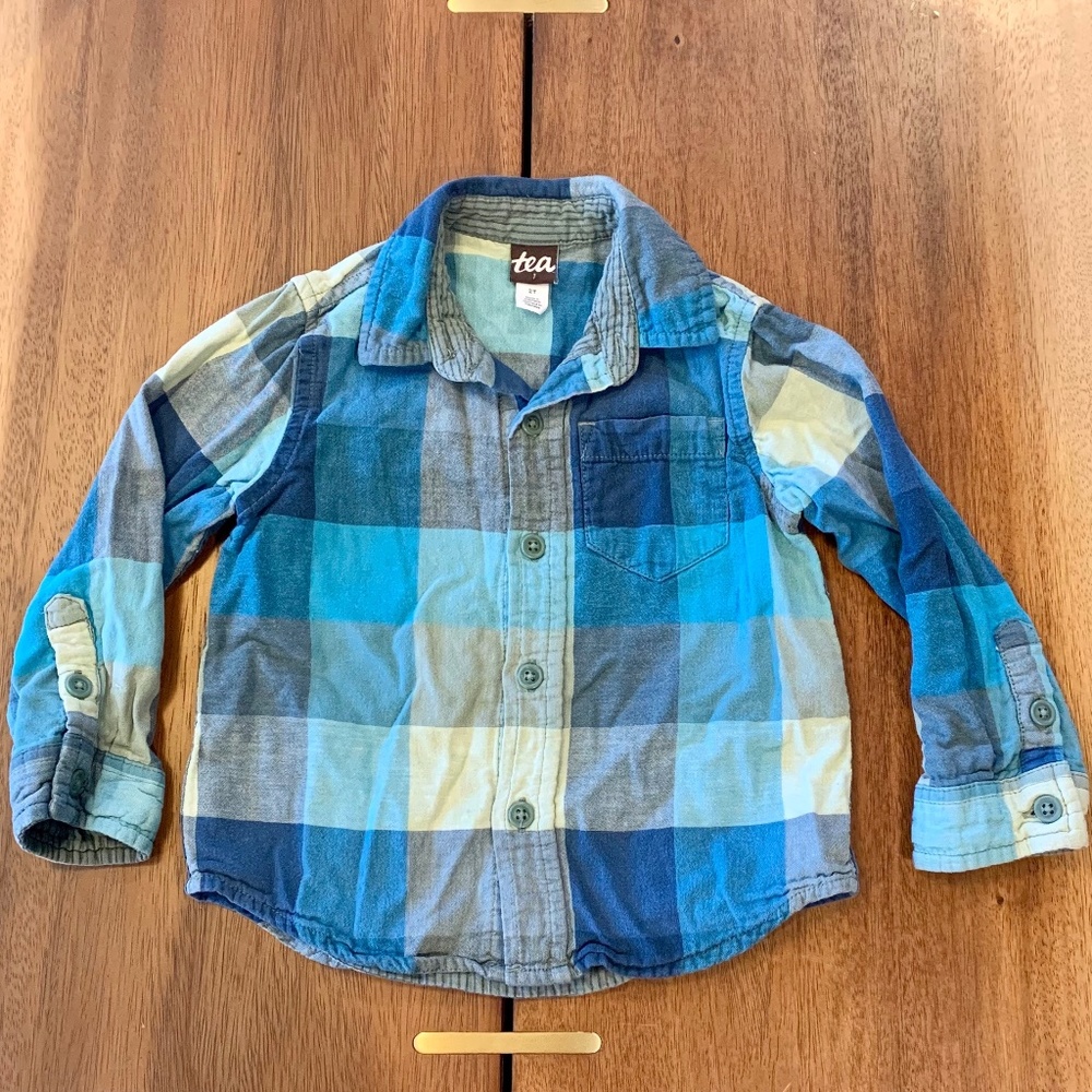 Tea Collection Blue Plaid Button Down
